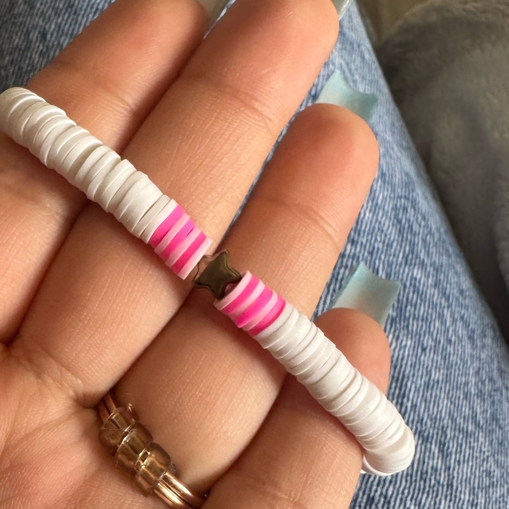 White and Pink Beaded Bracelet